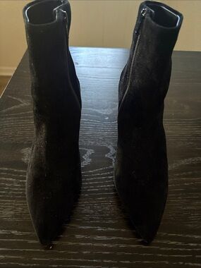 Classic Black Suede Pointed-Toe Ankle Booties with Side Zip